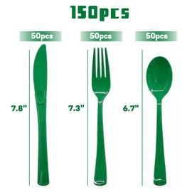 joy akkess joy akkess 150 Pack Green Plastic Silverware, Green Utensils, 50 Green Plastic Forks, 50 Green Plastic Knives, 50 Green Plastic Spoons for Birthday, St Patrick's Day, Graduation Party