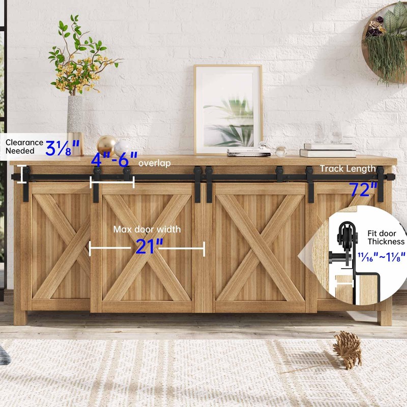 EaseLife 6 FT Mini Cabinet Bypass Sliding Barn Door Hardware