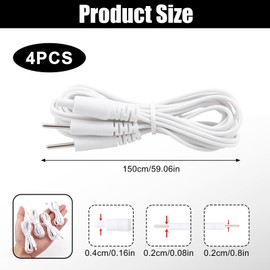 4Pack Lead Wires for TENS Machines, Flexible Electrode Cables Compatible with TENS EMS Units, Electrotherapy Accessories, 4mm Plug to 2mm Pin Connectors (White)