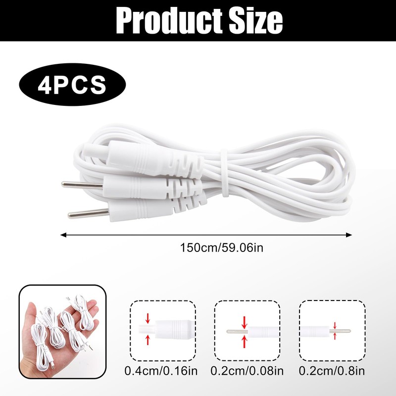 4Pack Lead Wires for TENS Machines, Flexible Electrode Cables Compatible