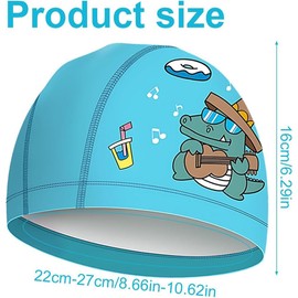 2 Stück Badekappe Kinder, Badekappe Lange Haare Wasserdicht Schwimmkappe PU, Swimming Cap Silikon mit Cartoon Muster für Kinder Von 6-12 Jahren, Blau