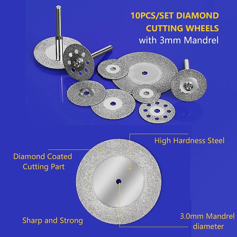 10pcs/Set Diamond Cutting Wheels with 3mm Mandrel Diamond Cutting Discs