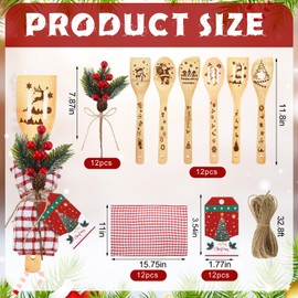 Mimorou 12 Set Christmas Kitchen Utensils Set Christmas Cooking Gift Bamboo Cooking Spoon Spatulas with Artificial Picks Waffle Towels Thank You Tags for Winter Holiday Housewarming Kitchen Decoration