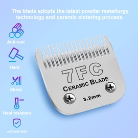 DODAER Detachable Pet Dog Clipper Blades, Compatible with Andis Size-7FC Cut Length 1/8"(3.2mm), Most Oster A5, Wahl KM Series Clippers,Made of Ceramic Blade & Stainless Steel Blade