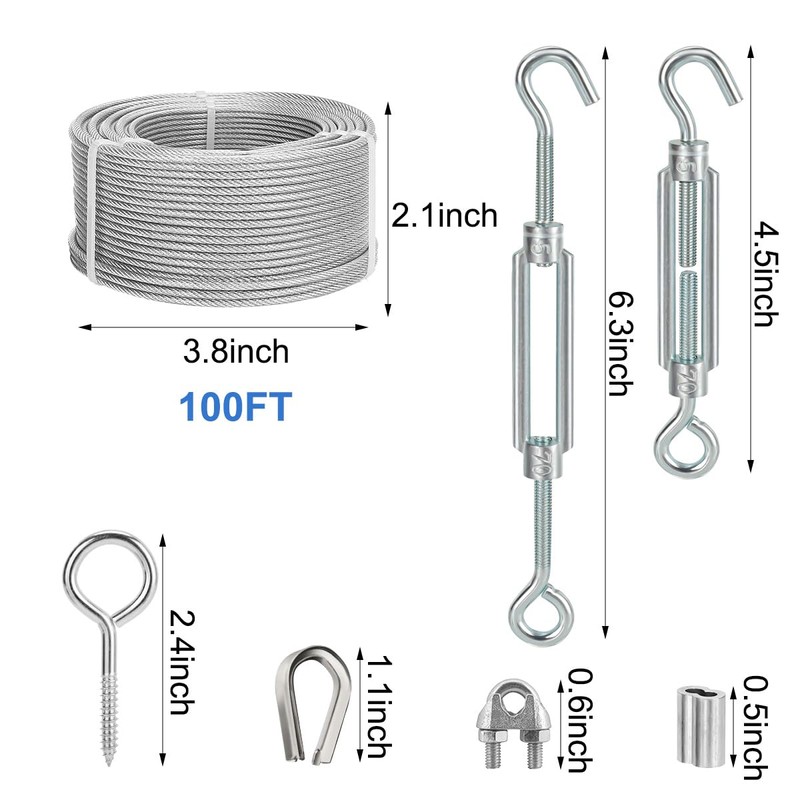 Hannger 1/8" Wire Rope Kit, 100FT PVC Coated Steel Cable