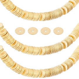 PH PandaHall 300pcs Gold Flat Round Heishi Beads, 6mm Brass Spacer Beads Golden Rondelle Beads Long-Lasting Beads Disc Loose Beads for DIY Craft Necklace Bracelet Earring Jewelry Making, Hole 1.2mm