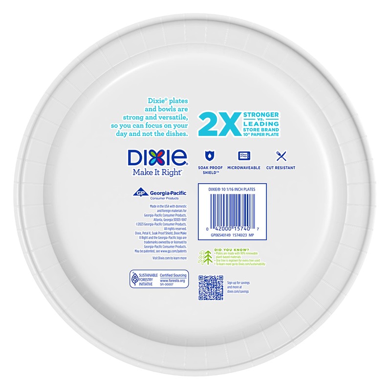 Dixie Paper Plates, Large 10 Inch | 2X Stronger |