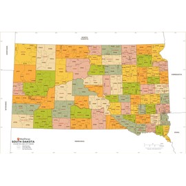 South Dakota ZIP Code Map with Counties - Large - 31.50 x 48 inch Poster - Front Lamination