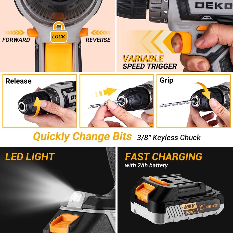 Cordless Drill Tool Kit Set: 20V Power Drill Tool Box