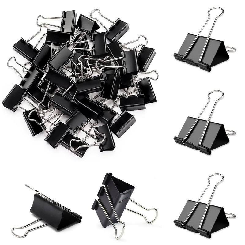36pcs Bulldog Clips 41mm Paper Clip Binder Clips (Black, 41mm)