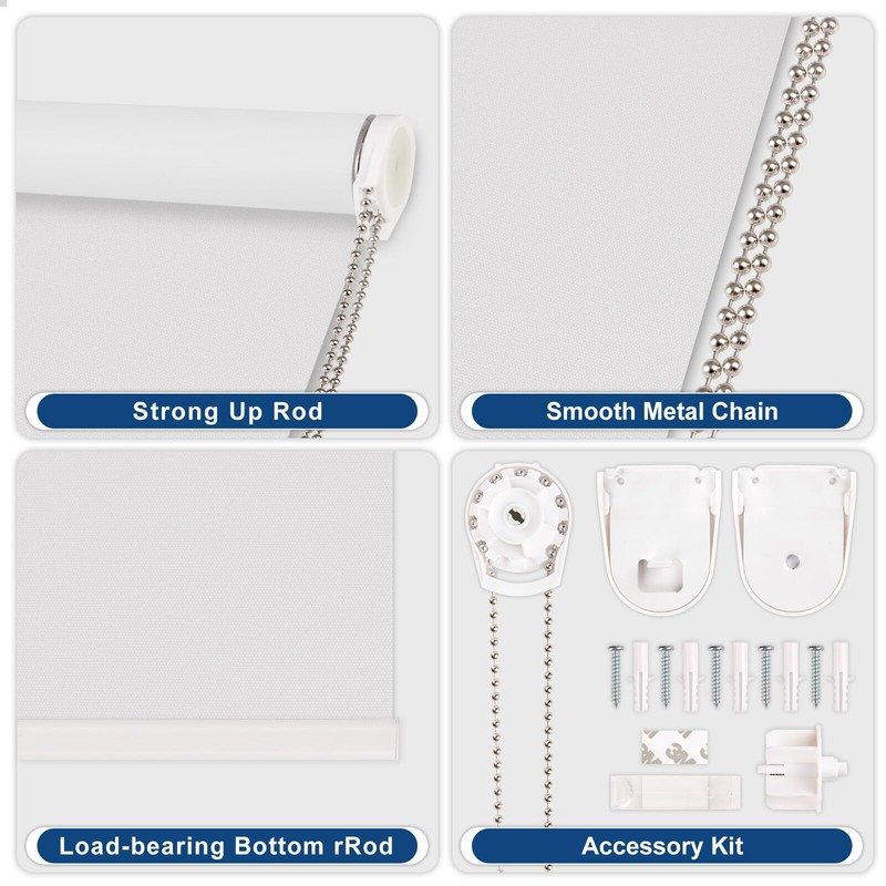 Grandekor 100% Blackout Roller Shades, Pull Down Shades for Window