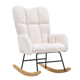 VEVOR Nursery Rocking Chair, Features a Comfortable Soft Seat and Supportive High Backrest, Teddy Fabric, Upholstered Glider for Bedroom, Living Room, Holds up to 250 lbs, in Ivory White