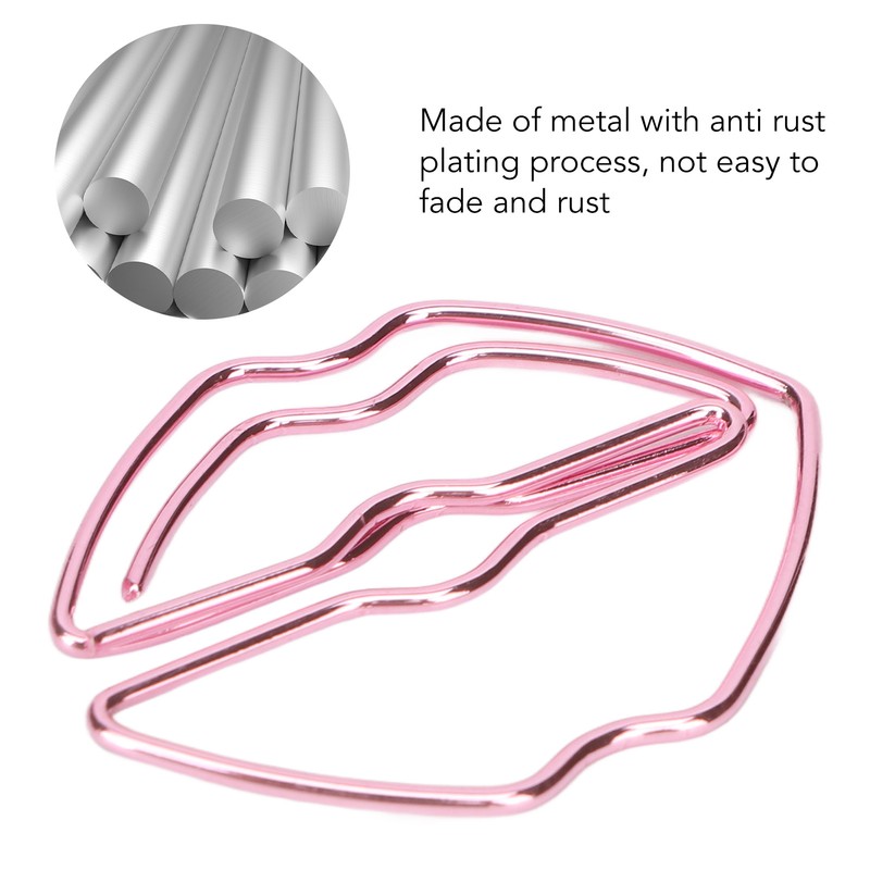 100pcs Paper Clips Portable Purple Lip Shape Rustproof Electroplated Metal