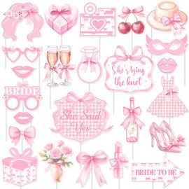 Kreatwow Pink Bow Bridal Shower Decoration 24Pcs Bow Photo Booth Props Bow Princess Bachelorette Party Pink Bowknot Coquette Party Decor Bow She's Tying The Knot Birthday Wedding Engagement Decoration