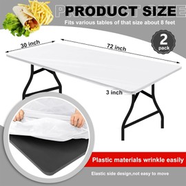 Boao 2 Pcs Plastic Table Cloths 72" x 30" Disposable for Parties Picnic Table Covers with Elastic Fitted Elastic Table Cover Rectangle Waterproof for Indoor, Outdoor, Picnic, Camping(White)