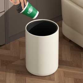 LEASYLIFE 8L/2.1GAL Small Trash Can, Large Open Trash Can with Double Barrel for Bedroom, Children's Room, RV, Laundry Room (WHITE-8L)