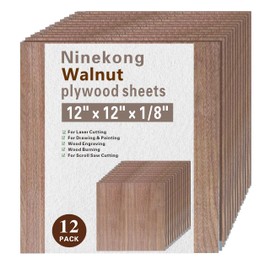 12 Pack Walnut Plywood Sheets 1/8",12x12x1/8 inch Plywood Sheets,3mm Walnut for Laser Cutting,Laser Engraving Blanks,Drawing & Painting,Thin Natural Unfinished Wood for Crafts,Scroll Saw Cutting