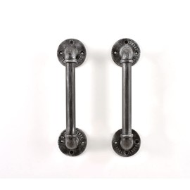 HOEMLIM Pipe Barn Door Handle Industrial Rustic Farmhouse Grab Bar Handrail 12 Inch Set of 2(Black Gray)