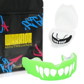 Warrior Mouthguard Green Beast Fang Boxing Mouthguard, Black Caged Ghost Wrestling Mouth Guard, Football Mouth Guard, Basketball Mouthguard, Wrestling Headgear, Includes Mouth Guard Case, Pack of 2