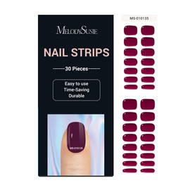 MelodySusie Semi Cured Gel Nail Strips, Wine Red - Works with Any Nail Lamps, Salon-Quality, Long Lasting, Easy to Apply - Includes 30Pcs, 2 Prep Pads, Nail File & Wooden Stick
