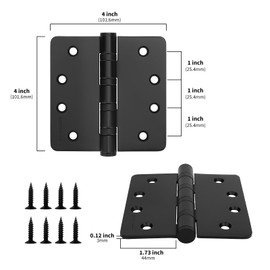 goldenwarm 3 Pack 4'' Black Ball Bearing Door Hinges – Heavy Duty Stainless Steel Hinges for Interior & Exterior Doors, 1/4'' Radius Corners