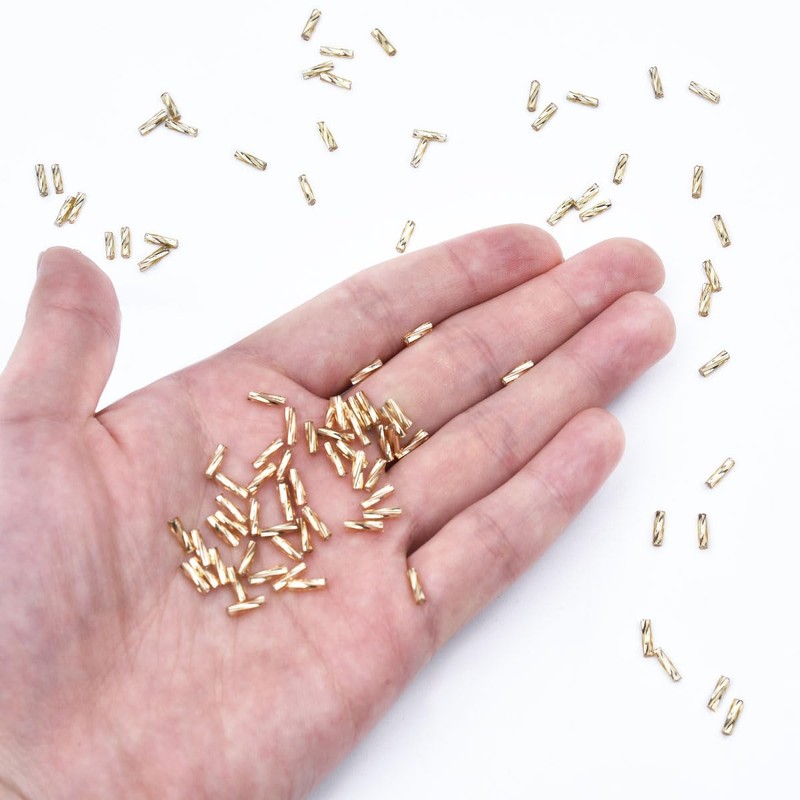 1400pcs 2x7mm Golden Glass Bugle Beads Tube Twisted Seed Beads