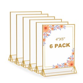 Cashger Acrylic Sign Holder for Wedding Signage, 4X6 Gold Picture Frames, Wedding Table Numbers Holder, Table Decor Menu Holders for Bar,Food,Gift Table(6 Pack)
