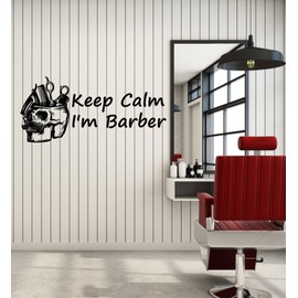 Large Vinyl Wall Decal Barber Tools Skull Barbershop Quote Hair Salon Decor Art Stickers Mural (ig5627)
