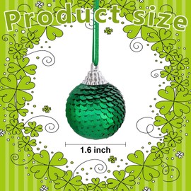 Watayo 24 Pcs St.Patrick Day Sequin Balls Ornament- 1.6 Inch Green Shamrock Hanging Balls Ornament- Good Luck Clover Balls for Tree St.Patrick's Day Irish Festival Party Decoration