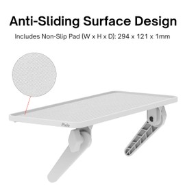 Pixio 12 inch White Monitor Storage Top Shelf - Adjustable Platform, Universal Fit, Holds Up to 13lbs, Works on TV, Flat, Curved Monitors, Storage for Webcams, Clocks, Phone, Figures