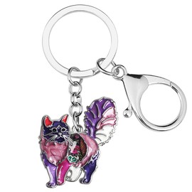 DALANE Enamel Alloy Cute Keyring Cat Kitten Car Key Ring Pets Jewellery Cat Gifts for Women Girls, purple