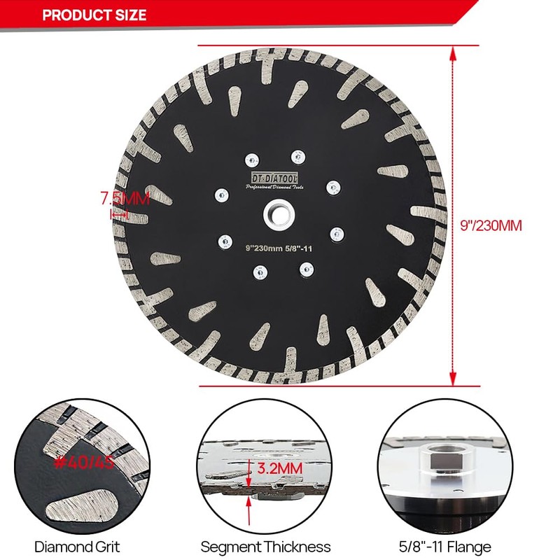DT-DIATOOL Diamond Blade 9 Inch for Concrete Granite Brick Diamond
