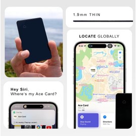 AceCard recargable, funciona con Apple Find My (solo iOS), rastreador de portafolios, 1,9 mm ultra delgado, tarjeta de visita digital NFC y bloqueador RFID. Localizador de artículos para etiquetas de