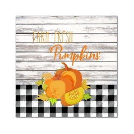 Farm Fresh Pumpkin Wooden Signs Classic Thanksgiving Sunflower Buffalo Plaid Wall Plaque Harvest Thanksgiving Wall Art Hanging Farmhouse Decoration Plaque For Living Room Bedroom Front Door 12x12in
