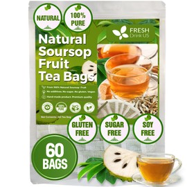FreshDrinkUS, 60 Premium Soursop Graviola Fruit Tea Bags, 100% Natural and Pure from Soursop Fruits, Made With Natural Materials-Corn Fiber Tea Bag, Sugar/Caffeine/Gluten Free, Hoja Guanabana Tea