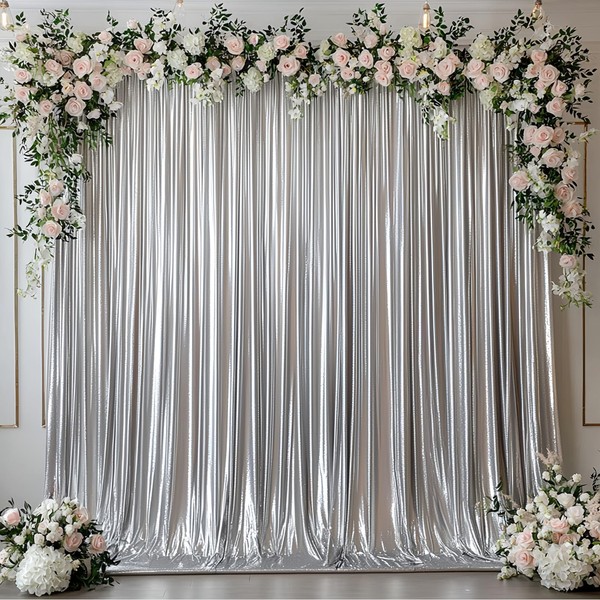 leegleri leegleri 10x10ft Thick Silver Glitter Backdrop Curtain Panels for