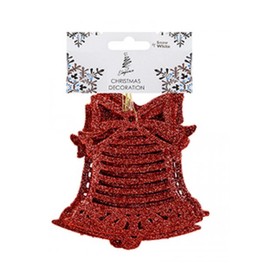 Dazzling Red Hanging Glitter Bells - Luxurious Christmas Decorations - Perfect Holiday Home Accent & Gift Idea - Set of 6