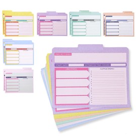 Set of 12 Project File Folders with Notes Section, 1/3 Cut Tab Office Supplies in 6 Colors (Letter Size)