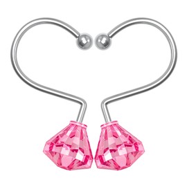 BATHDESIGN Shower Curtain Hooks, Diamond Shaped Acrylic Crystal Shower Curtain Hooks for Curtain and Shower Rod, Decorative Rhinestones Bling Shower Curtain Hooks, Pink, Set of 12