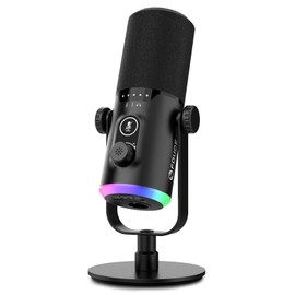 FDUCE USB/XLR-Gaming-Mikrofon mit Desktop-Ständer, dynamisches Mikrofon für Gaming, Podcasting, Streaming-Studio, mit RGB-Beleuchtung, Stummschalttaste, Verstärkungsknopf, Kopfhöreranschluss (D30)