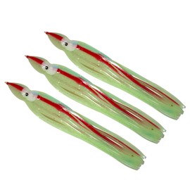 ColdTuna 7.5 Inch Squid Octopus Skirt - Glow in Dark Green with Red Stripe (3 Skirts)