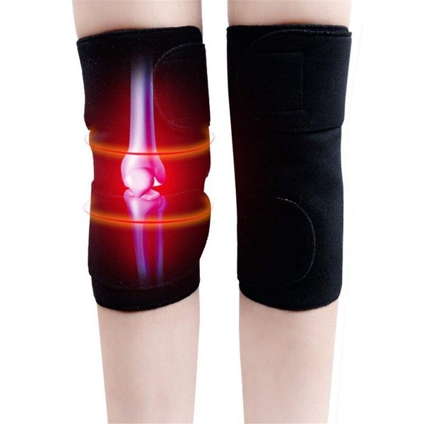 CTHOPER 1Pair Self Heating Knee Brace Sleeve, Adjustable Tourmaline Magnetic Therapy Knee Pad Support with Open Patella Stabilizer