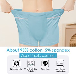 ANLINKSHINE Women's Underwear with Secret Pockets Panties, 2 Packs Travel Boxers with Secret Pocket, Money Belt for Travel Women Hidden (Light Blue) - L Size