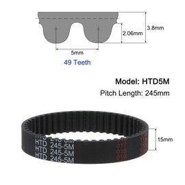 sourcing map HTD-5M Rubber Timing Belt 245 mm Circumference x 15 mm Width x 3.6 mm Height, 49 Teeth Rubber Toothed Belt V-Belt Drive Belt Closed Timing Belt Pulleys 5 mm Pitch