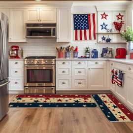 Artoid Mode Stars and Stripes 4TH of July Kitchen Mats Set of 2, Memorial Day Home Decor Kitchen Rugs for Floor - 17x29 and 17x47 Inch