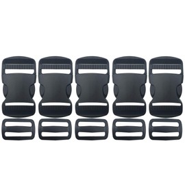 EesTeck 5 Set 1.25" Flat Buckles Dual Adjustable Buckles and Tri-Glide Slides Quick Side Release Buckle for Luggage Straps Pet Collar Backpack Repairing (Black，Fit for 1.25”/32mm Webbing Straps)
