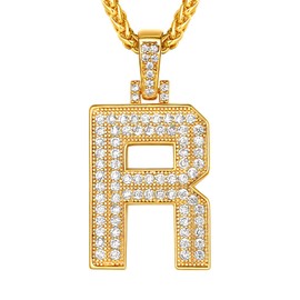 Suplight Men's Initial Chain 18k Gold Plated Letters A to Z Pendant with Cubic Zirconia Hip Hop Rapper Fashion Jewellery Accessory, Stainless Steel