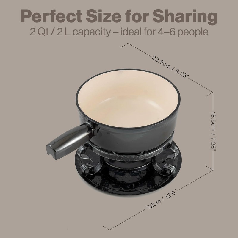 Swissmar Lugano Cast Iron Cheese Fondue Set, 9-Piece, 2 QT
