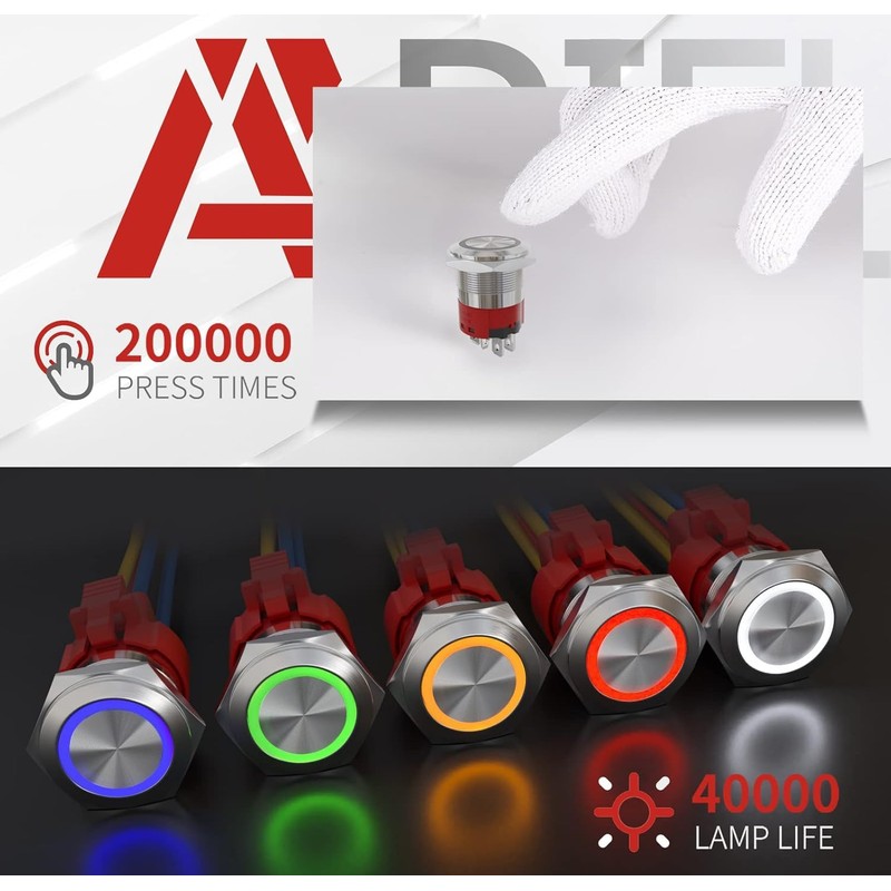 APIELE New 22 mm Momentary Pressure Switch 12 VDC 10