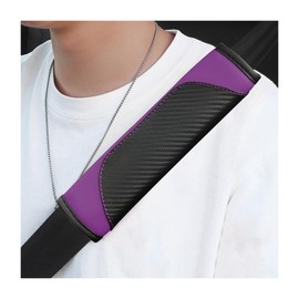 povtii 2 PCS Car Seat Belt Cover, Carbon Fiber Leather Auto Seat Belt Pads Cover, Safety Seatbelt Shoulder Strap Covers Protect Your Neck and Shoulder, Universal Car Accessories (Black+Purple)